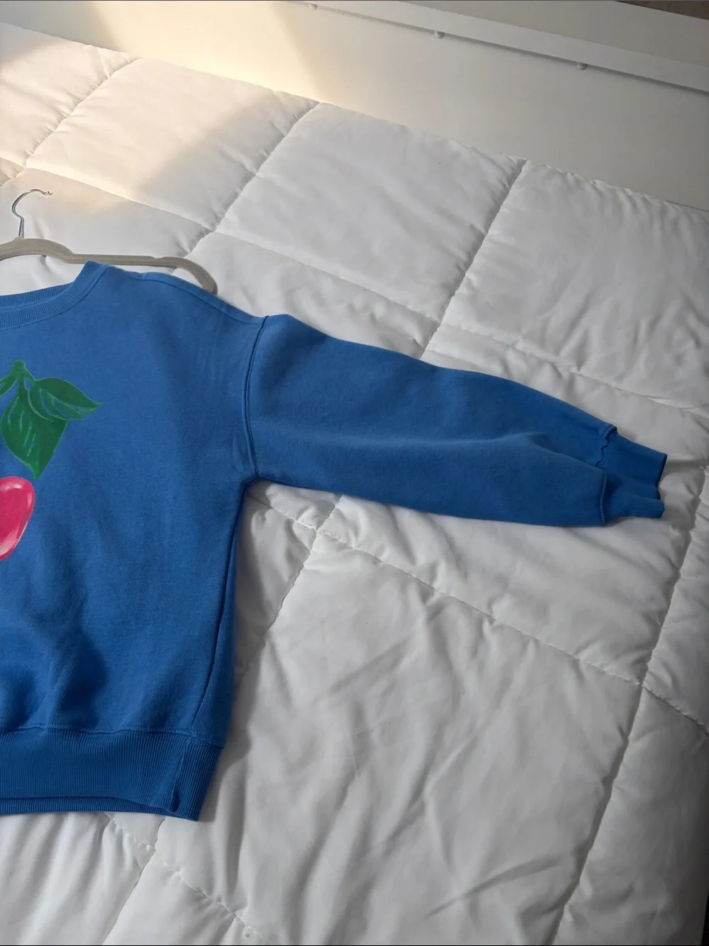 Old Navy Blue Sweatshirt with Red Cherry Graphic